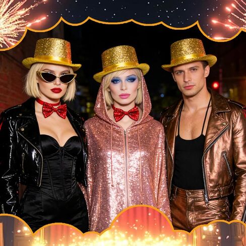 Retro Stage Shiny Top Hat & Bow Tie Costume Set Suitable for Horror Show Themed Parties Halloween in Saudi Arabia