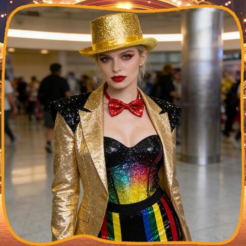 Retro Stage Shiny Top Hat & Bow Tie Costume Set Suitable for Horror Show Themed Parties Halloween in Saudi Arabia