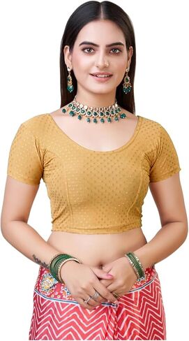 themilestocks Women's Blouses Readymade Gold Stretchable Saree Crop Top Choli Free Size in Saudi Arabia