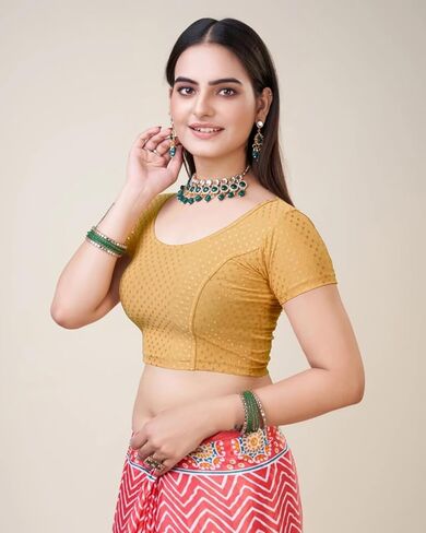themilestocks Women's Blouses Readymade Gold Stretchable Saree Crop Top Choli Free Size in Saudi Arabia