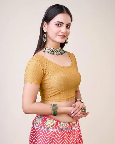themilestocks Women's Blouses Readymade Gold Stretchable Saree Crop Top Choli Free Size in Saudi Arabia