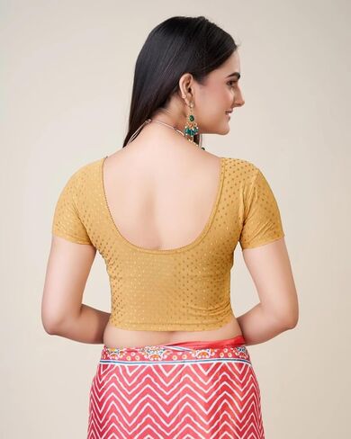 themilestocks Women's Blouses Readymade Gold Stretchable Saree Crop Top Choli Free Size in Saudi Arabia