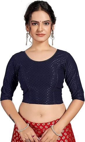 themilestocks Women's Blouses Readymade Gold Stretchable Saree Crop Top Choli Free Size in Saudi Arabia