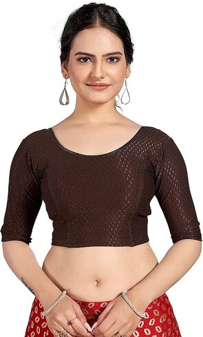 themilestocks Women's Blouses Readymade Gold Stretchable Saree Crop Top Choli Free Size in Saudi Arabia