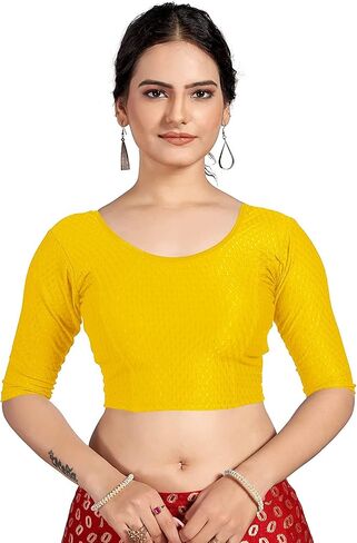 themilestocks Women's Blouses Readymade Gold Stretchable Saree Crop Top Choli Free Size in Saudi Arabia