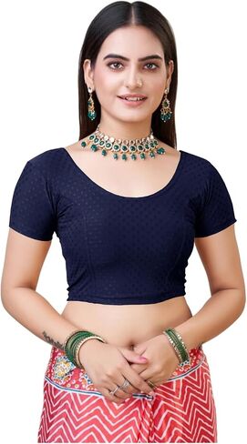 themilestocks Women's Blouses Readymade Gold Stretchable Saree Crop Top Choli Free Size in Saudi Arabia
