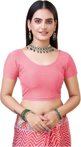 themilestocks Women's Blouses Readymade Gold Stretchable Saree Crop Top Choli Free Size in Saudi Arabia