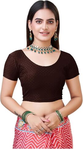 themilestocks Women's Blouses Readymade Gold Stretchable Saree Crop Top Choli Free Size in Saudi Arabia