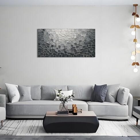 Diathou Art Hand-painted Black and grey textured wall decoration painting 24x48 inches. Modern abstract oil painting on canvas decoration. Suitable for wall decoration in living room and bedroom in Saudi Arabia