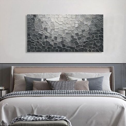 Diathou Art Hand-painted Black and grey textured wall decoration painting 24x48 inches. Modern abstract oil painting on canvas decoration. Suitable for wall decoration in living room and bedroom in Saudi Arabia