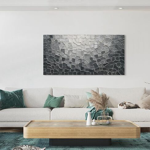 Diathou Art Hand-painted Black and grey textured wall decoration painting 24x48 inches. Modern abstract oil painting on canvas decoration. Suitable for wall decoration in living room and bedroom in Saudi Arabia