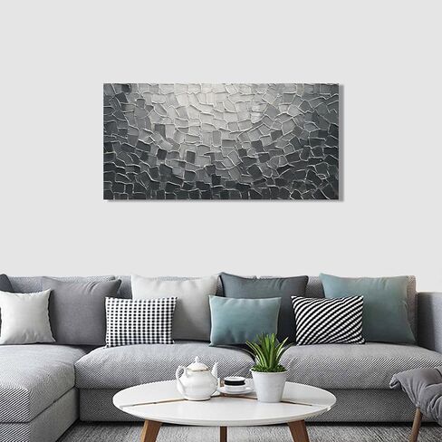 Diathou Art Hand-painted Black and grey textured wall decoration painting 24x48 inches. Modern abstract oil painting on canvas decoration. Suitable for wall decoration in living room and bedroom in Saudi Arabia