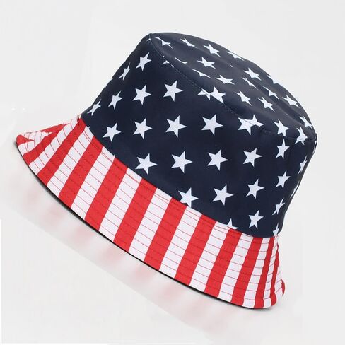 USA-Flag-Bucket-Hat للجنسين مخطط واسع حافة قبعة الشمس قبعة صياد عادية للرجال النساء السفر في الهواء الطلق الشاطئ in Kuwait