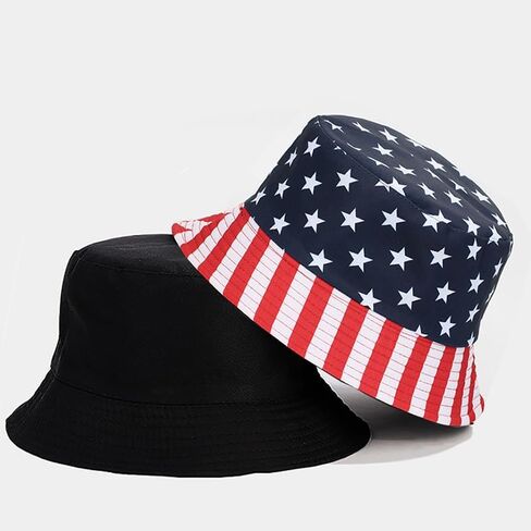 USA-Flag-Bucket-Hat للجنسين مخطط واسع حافة قبعة الشمس قبعة صياد عادية للرجال النساء السفر في الهواء الطلق الشاطئ in Kuwait