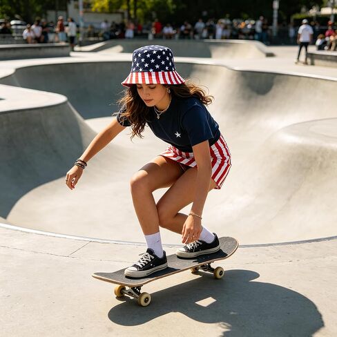 USA-Flag-Bucket-Hat للجنسين مخطط واسع حافة قبعة الشمس قبعة صياد عادية للرجال النساء السفر في الهواء الطلق الشاطئ in Kuwait
