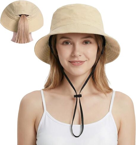 Bucket Hats for Women Ponytail UV Protection Sun Hat Packable Waterproof Quick Dry Hat for Travel Hiking Fishing in Saudi Arabia