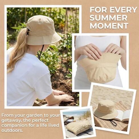 Bucket Hats for Women Ponytail UV Protection Sun Hat Packable Waterproof Quick Dry Hat for Travel Hiking Fishing in Saudi Arabia