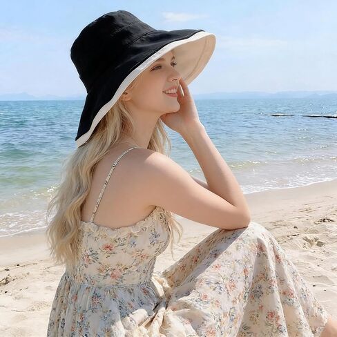 Sun Hats for Women Reversible Wide Brim Foldable Bucket Outdoor UV Protection Summer Beach Hat for Hiking Beach Travel in Saudi Arabia