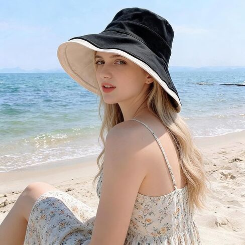 Sun Hats for Women Reversible Wide Brim Foldable Bucket Outdoor UV Protection Summer Beach Hat for Hiking Beach Travel in Saudi Arabia