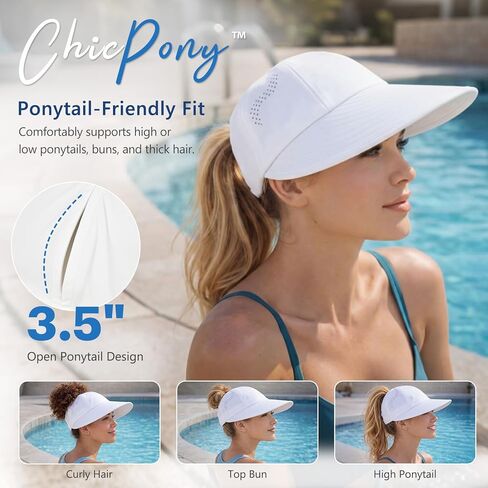 TOP-EX ChicPony Cooling Wide Brim Womens Sun Hat High Ponytail Large Brim Sun Protection Baseball Cap Breathable White in Kuwait