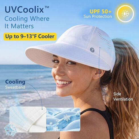 TOP-EX ChicPony Cooling Wide Brim Womens Sun Hat High Ponytail Large Brim Sun Protection Baseball Cap Breathable White in Kuwait