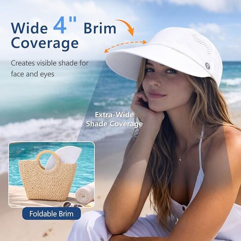 TOP-EX ChicPony Cooling Wide Brim Womens Sun Hat High Ponytail Large Brim Sun Protection Baseball Cap Breathable White in Kuwait