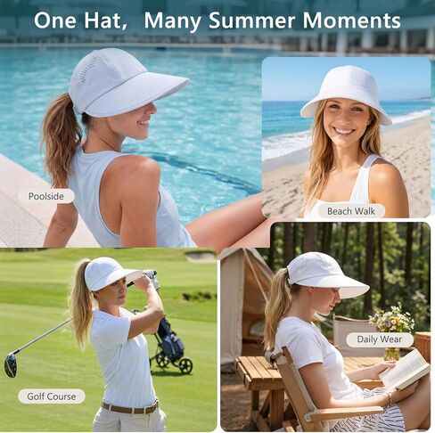 TOP-EX ChicPony Cooling Wide Brim Womens Sun Hat High Ponytail Large Brim Sun Protection Baseball Cap Breathable White in Kuwait