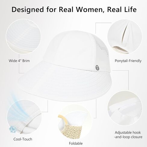 TOP-EX ChicPony Cooling Wide Brim Womens Sun Hat High Ponytail Large Brim Sun Protection Baseball Cap Breathable White in Kuwait