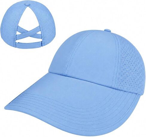 Womens Sun Hat Large Wide Brim Criss Cross Ponytail Baseball Cap Lightweight Quick Dry Outdoor Sports Travel Beach Hats in Saudi Arabia
