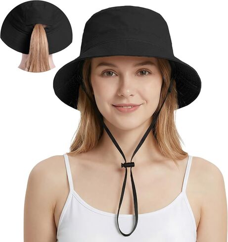 Bucket Hats for Women Ponytail UV Protection Sun Hat Packable Waterproof Quick Dry Hat for Travel Hiking Fishing in Saudi Arabia
