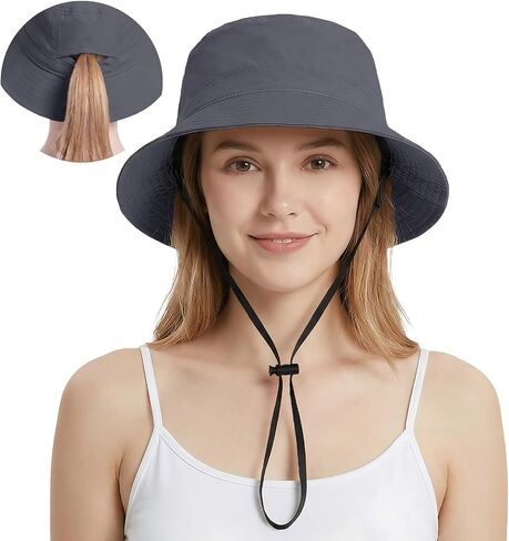 Bucket Hats for Women Ponytail UV Protection Sun Hat Packable Waterproof Quick Dry Hat for Travel Hiking Fishing in Saudi Arabia