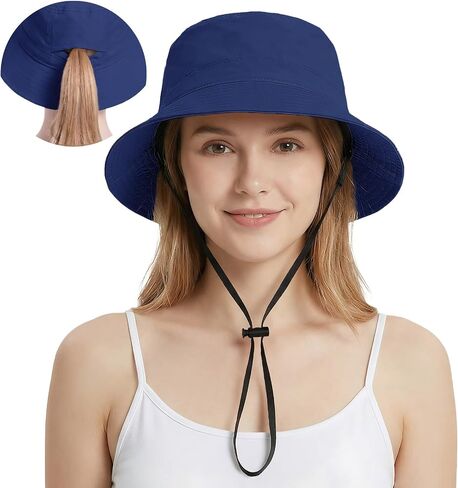Bucket Hats for Women Ponytail UV Protection Sun Hat Packable Waterproof Quick Dry Hat for Travel Hiking Fishing in Saudi Arabia