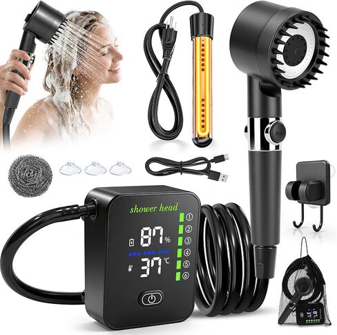 Portable Shower with Heater,8000Mah Battery Powered Portable Camping Shower with 2000W Auto-Off Heater,Outdoor Heated Camping Shower,Portable Heated Shower Pump with Larger Digital Display & 6 Spray in Kuwait