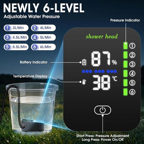 Portable Shower with Heater,8000Mah Battery Powered Portable Camping Shower with 2000W Auto-Off Heater,Outdoor Heated Camping Shower,Portable Heated Shower Pump with Larger Digital Display & 6 Spray in Kuwait