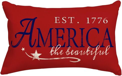 RABUSOFA 4th of July Patriotic Signs Throw Pillow Covers 12x20 Inch,Red White and Blue Memorial Day Outdoor Independence Day Fourth of July Lumbar Cushion Case Decoration for Home in Saudi Arabia