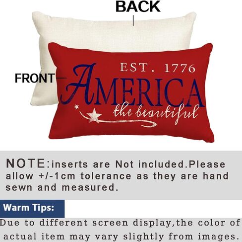 RABUSOFA 4th of July Patriotic Signs Throw Pillow Covers 12x20 Inch,Red White and Blue Memorial Day Outdoor Independence Day Fourth of July Lumbar Cushion Case Decoration for Home in Saudi Arabia