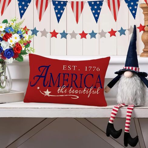 RABUSOFA 4th of July Patriotic Signs Throw Pillow Covers 12x20 Inch,Red White and Blue Memorial Day Outdoor Independence Day Fourth of July Lumbar Cushion Case Decoration for Home in Saudi Arabia