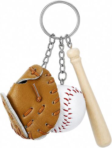 Baseball Keychain Set - 3-Piece Wooden Bat, Ball & Glove Charm for Players, Coaches, Fans - Durable Sports Gifts for Men Women, Gifts for Baseball Enthusiasts in Kuwait