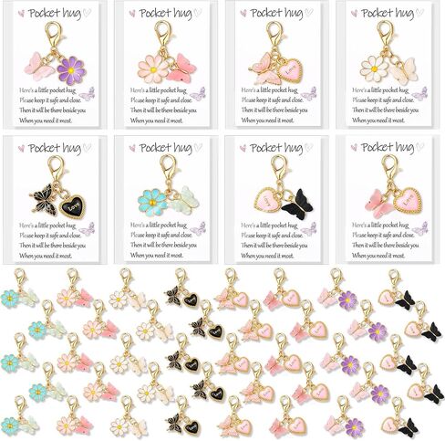 Junkin 40 Set Butterfly Keychain Bulk 8 Styles Butterfly Heart Flower Keychain Party Favors Mini Keychains for Women Goodie Bag Stuffers Pocket Hug Gift for Graduation Teacher Appreciation Coworker in Kuwait