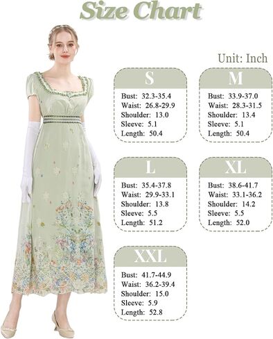 Nuoqi Regency Dresses for Women Green Victorian Ball Gown 1800s Tea Party Costume with Gloves in Kuwait