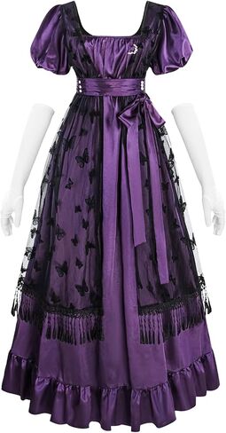 Nuoqi Regency Dresses for Women Green Victorian Ball Gown 1800s Tea Party Costume with Gloves in Kuwait