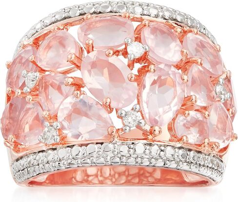 Ross-Simons 5.95 ct. t.w. Rose Quartz Dome Ring With Diamonds in 18kt Rose Gold Over Sterling in Kuwait