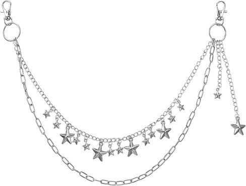 Pant Chain Star Waist Chain Silver Wallet Chain Star Jean Chain Belt Multi-layer Star Pendant Chain, For Jeans Bags Hip Hop Punk Aesthetic Decor for Party Streetwear in Saudi Arabia