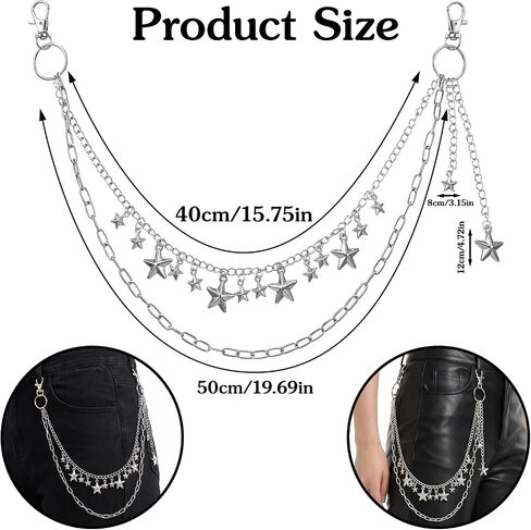Pant Chain Star Waist Chain Silver Wallet Chain Star Jean Chain Belt Multi-layer Star Pendant Chain, For Jeans Bags Hip Hop Punk Aesthetic Decor for Party Streetwear in Saudi Arabia