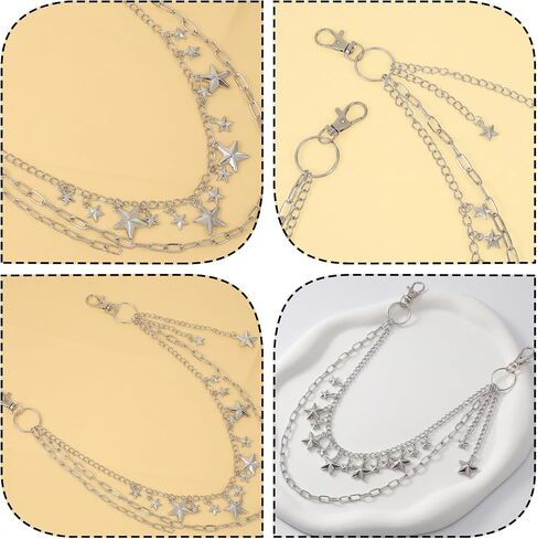Pant Chain Star Waist Chain Silver Wallet Chain Star Jean Chain Belt Multi-layer Star Pendant Chain, For Jeans Bags Hip Hop Punk Aesthetic Decor for Party Streetwear in Saudi Arabia