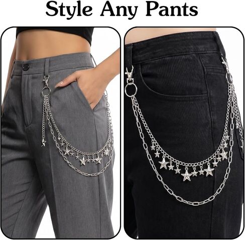 Pant Chain Star Waist Chain Silver Wallet Chain Star Jean Chain Belt Multi-layer Star Pendant Chain, For Jeans Bags Hip Hop Punk Aesthetic Decor for Party Streetwear in Saudi Arabia