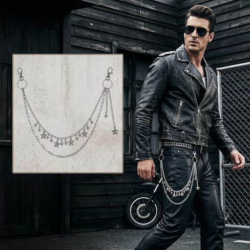 Pant Chain Star Waist Chain Silver Wallet Chain Star Jean Chain Belt Multi-layer Star Pendant Chain, For Jeans Bags Hip Hop Punk Aesthetic Decor for Party Streetwear in Saudi Arabia