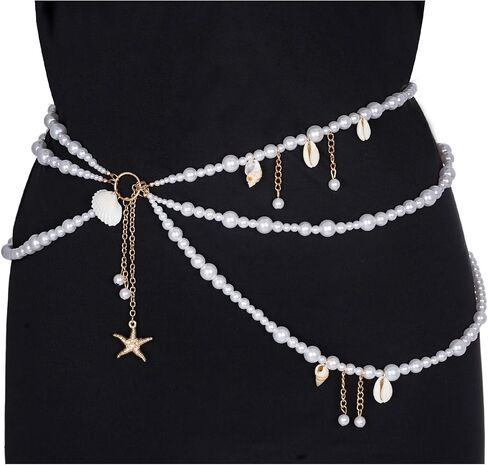 Seashell Pearl Waist Chain for Women Bohemian Mermaids Waist Belt Adjustable Layered Belly Chains Bikini Jewelry Accessories for Beach Summer Vacation in Kuwait