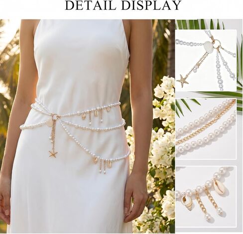 Seashell Pearl Waist Chain for Women Bohemian Mermaids Waist Belt Adjustable Layered Belly Chains Bikini Jewelry Accessories for Beach Summer Vacation in Kuwait