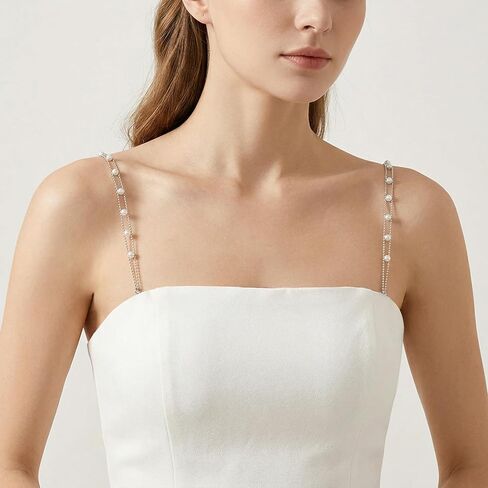 1 Pair Adjustable Faux Pearl Bra Straps for Women, Detachable Shoulder Chain Replacement, Elegant Backless Dress Body Jewelry for Wedding Bridal Prom in Saudi Arabia